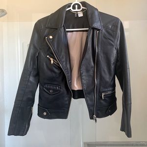 Black faux leather cropped jacket
